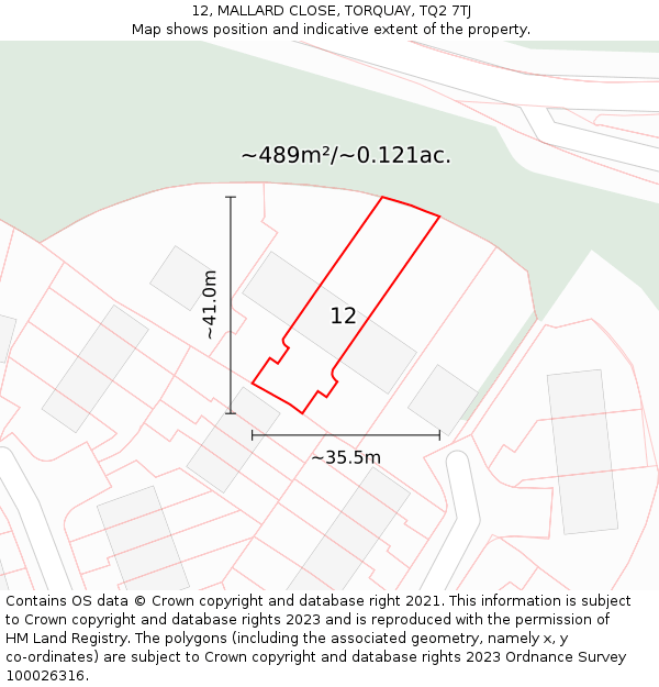 12, MALLARD CLOSE, TORQUAY, TQ2 7TJ: Plot and title map