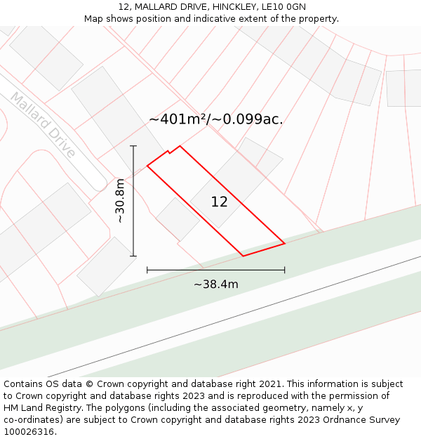 12, MALLARD DRIVE, HINCKLEY, LE10 0GN: Plot and title map