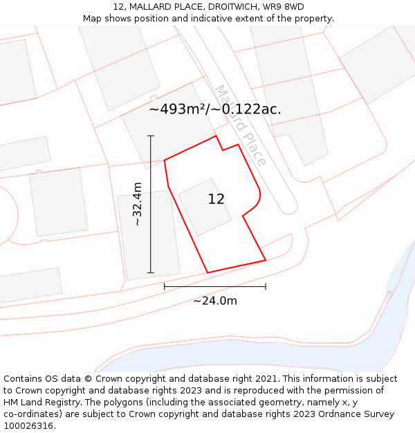 12, MALLARD PLACE, DROITWICH, WR9 8WD: Plot and title map