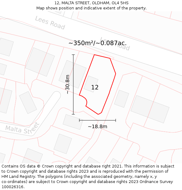 12, MALTA STREET, OLDHAM, OL4 5HS: Plot and title map