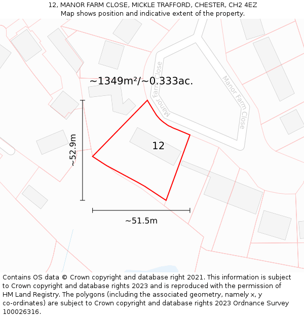 12, MANOR FARM CLOSE, MICKLE TRAFFORD, CHESTER, CH2 4EZ: Plot and title map