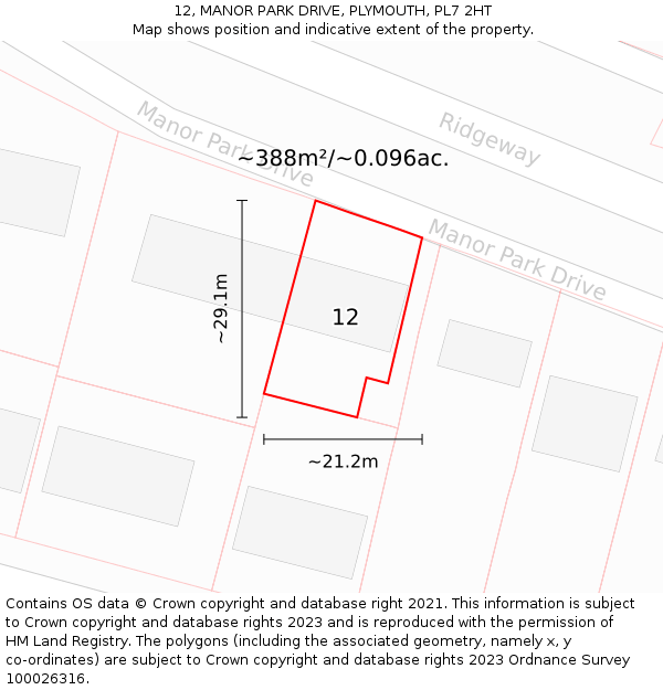 12, MANOR PARK DRIVE, PLYMOUTH, PL7 2HT: Plot and title map