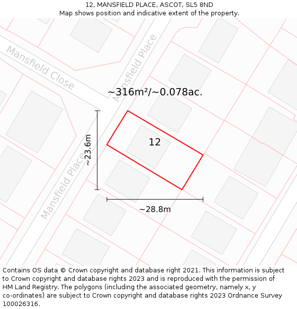 12, MANSFIELD PLACE, ASCOT, SL5 8ND: Plot and title map