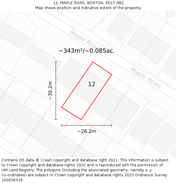 12, MAPLE ROAD, BOSTON, PE21 0BZ: Plot and title map