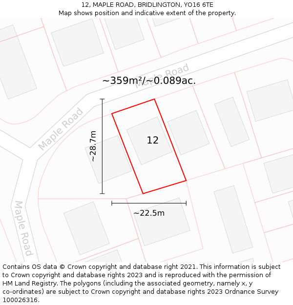 12, MAPLE ROAD, BRIDLINGTON, YO16 6TE: Plot and title map