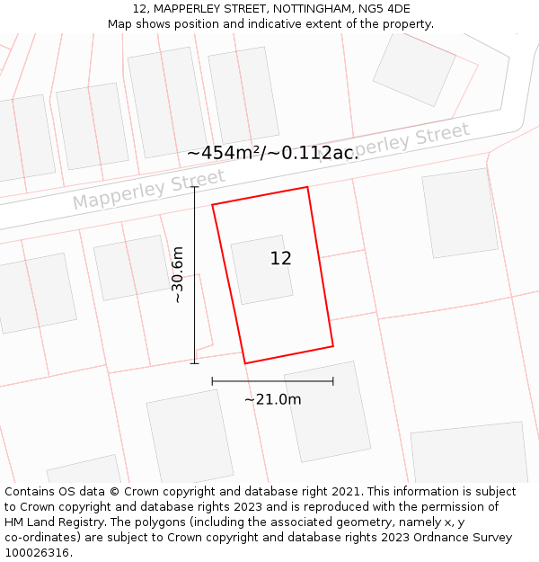 12, MAPPERLEY STREET, NOTTINGHAM, NG5 4DE: Plot and title map