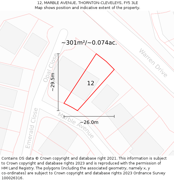 12, MARBLE AVENUE, THORNTON-CLEVELEYS, FY5 3LE: Plot and title map