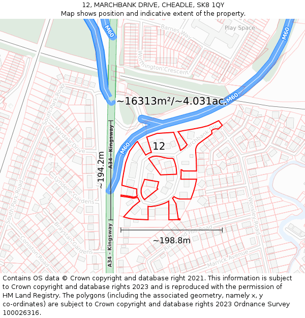 12, MARCHBANK DRIVE, CHEADLE, SK8 1QY: Plot and title map