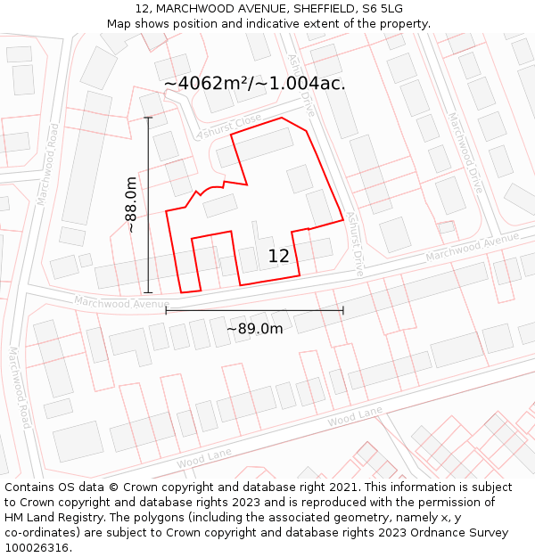 12, MARCHWOOD AVENUE, SHEFFIELD, S6 5LG: Plot and title map
