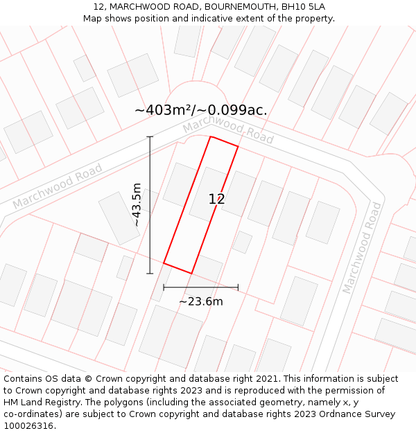 12, MARCHWOOD ROAD, BOURNEMOUTH, BH10 5LA: Plot and title map
