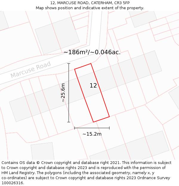 12, MARCUSE ROAD, CATERHAM, CR3 5FP: Plot and title map