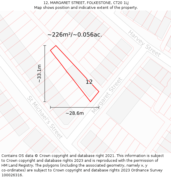12, MARGARET STREET, FOLKESTONE, CT20 1LJ: Plot and title map