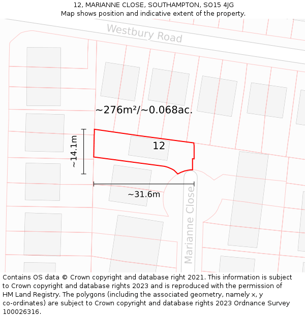 12, MARIANNE CLOSE, SOUTHAMPTON, SO15 4JG: Plot and title map