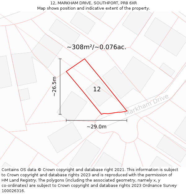 12, MARKHAM DRIVE, SOUTHPORT, PR8 6XR: Plot and title map