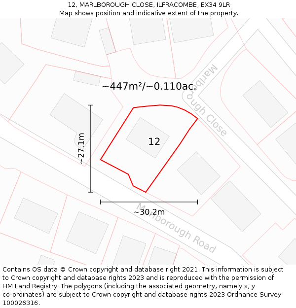 12, MARLBOROUGH CLOSE, ILFRACOMBE, EX34 9LR: Plot and title map