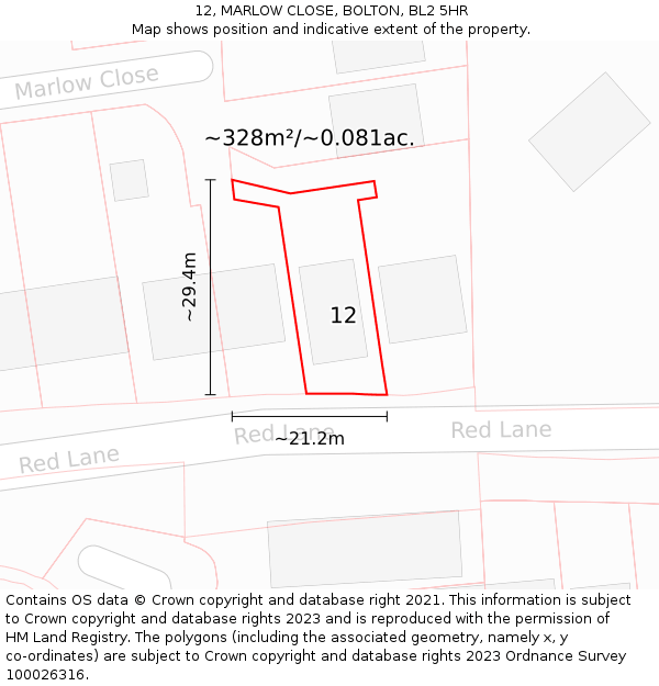 12, MARLOW CLOSE, BOLTON, BL2 5HR: Plot and title map