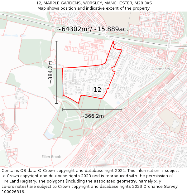 12, MARPLE GARDENS, WORSLEY, MANCHESTER, M28 3XS: Plot and title map