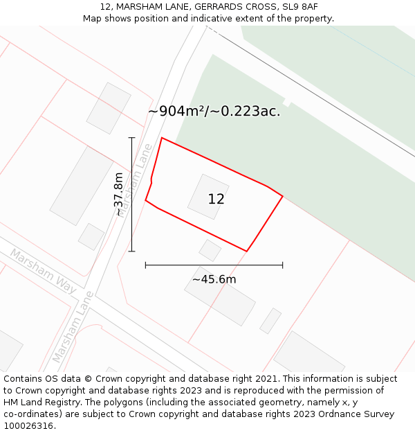 12, MARSHAM LANE, GERRARDS CROSS, SL9 8AF: Plot and title map