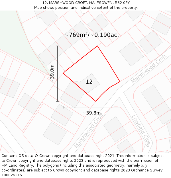 12, MARSHWOOD CROFT, HALESOWEN, B62 0EY: Plot and title map