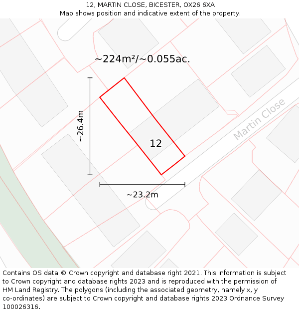 12, MARTIN CLOSE, BICESTER, OX26 6XA: Plot and title map