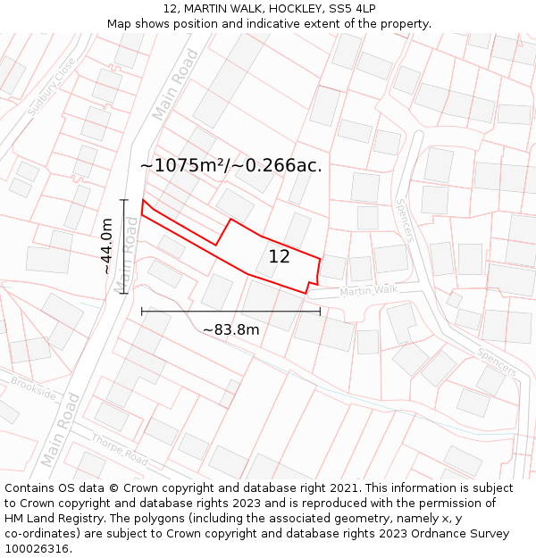 12, MARTIN WALK, HOCKLEY, SS5 4LP: Plot and title map