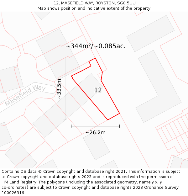 12, MASEFIELD WAY, ROYSTON, SG8 5UU: Plot and title map