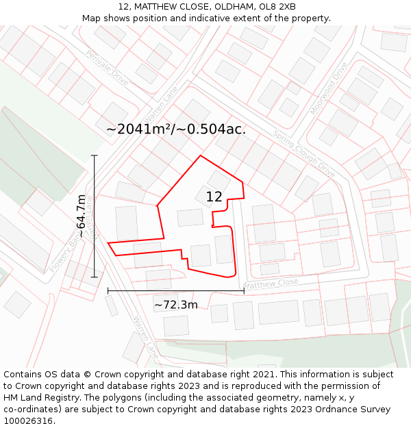 12, MATTHEW CLOSE, OLDHAM, OL8 2XB: Plot and title map