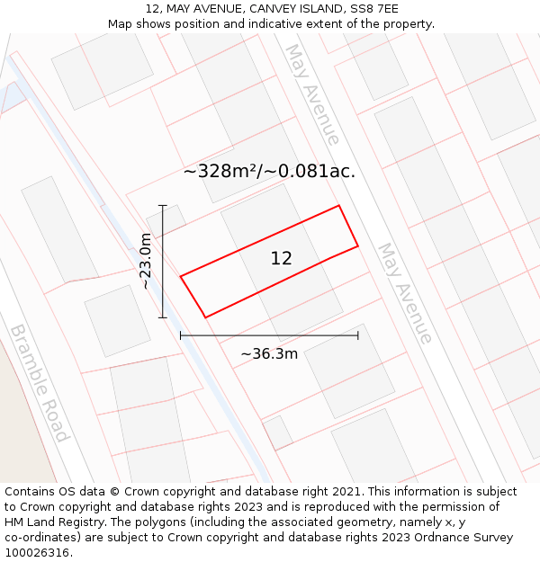 12, MAY AVENUE, CANVEY ISLAND, SS8 7EE: Plot and title map