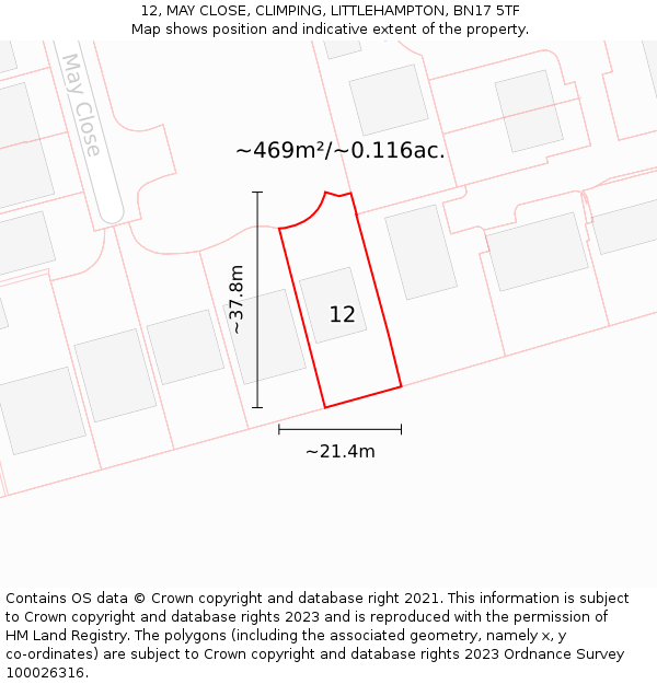 12, MAY CLOSE, CLIMPING, LITTLEHAMPTON, BN17 5TF: Plot and title map