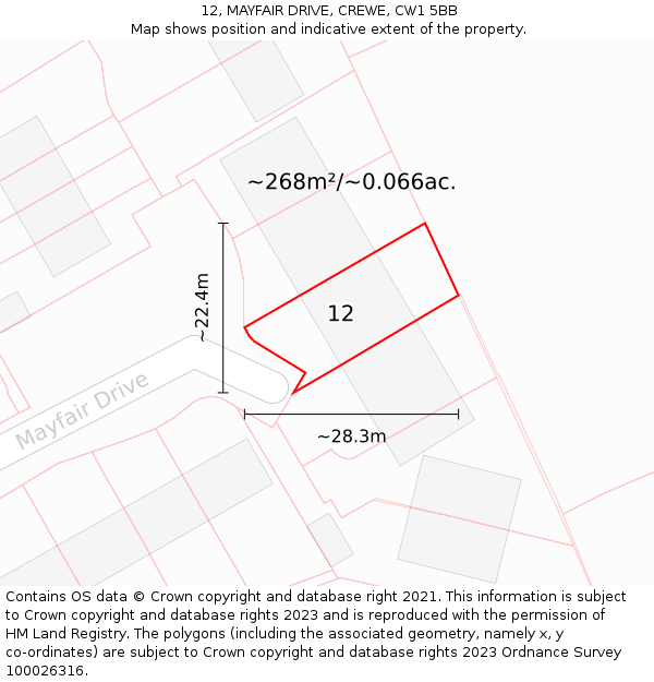 12, MAYFAIR DRIVE, CREWE, CW1 5BB: Plot and title map