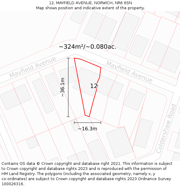 12, MAYFIELD AVENUE, NORWICH, NR6 6SN: Plot and title map