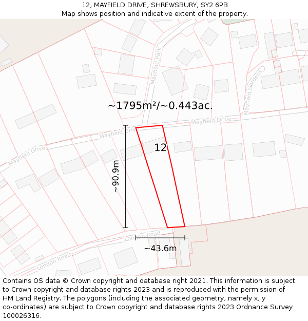 12, MAYFIELD DRIVE, SHREWSBURY, SY2 6PB: Plot and title map