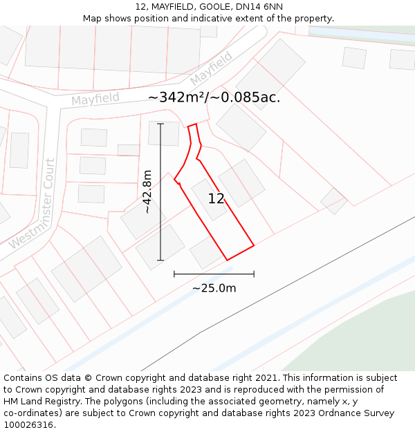 12, MAYFIELD, GOOLE, DN14 6NN: Plot and title map