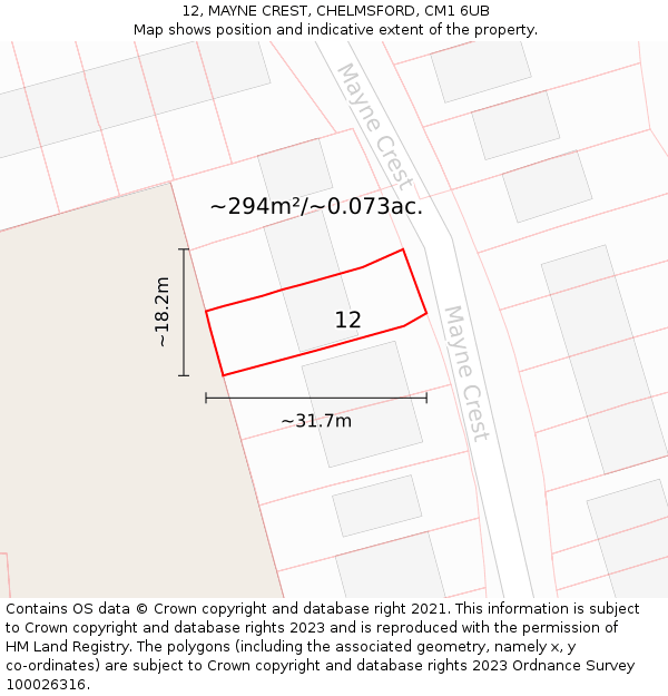 12, MAYNE CREST, CHELMSFORD, CM1 6UB: Plot and title map