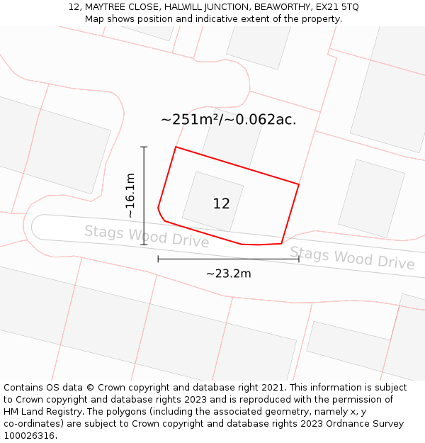 12, MAYTREE CLOSE, HALWILL JUNCTION, BEAWORTHY, EX21 5TQ: Plot and title map