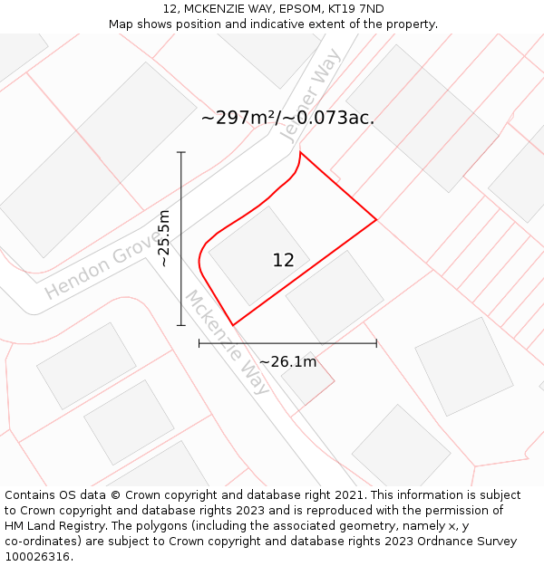 12, MCKENZIE WAY, EPSOM, KT19 7ND: Plot and title map