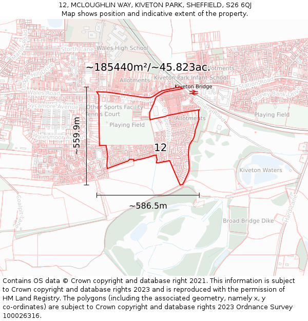 12, MCLOUGHLIN WAY, KIVETON PARK, SHEFFIELD, S26 6QJ: Plot and title map