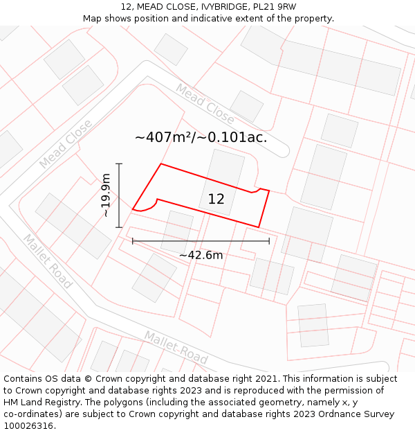 12, MEAD CLOSE, IVYBRIDGE, PL21 9RW: Plot and title map