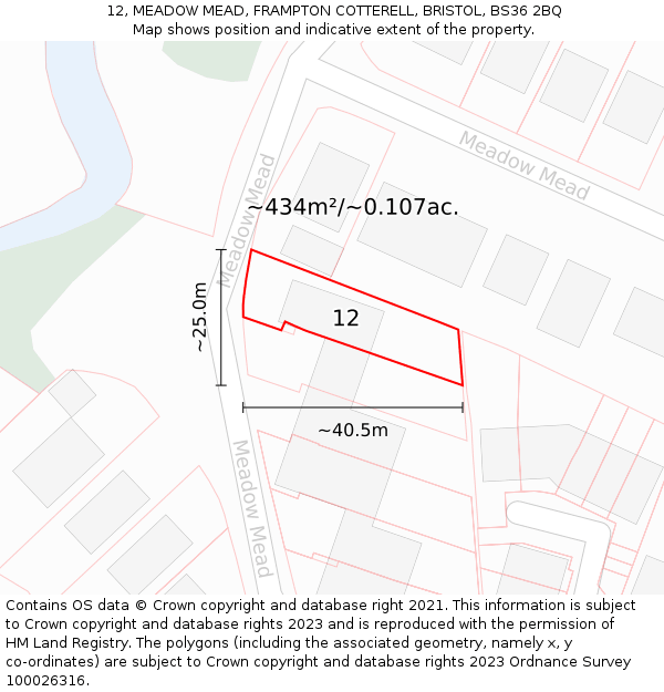 12, MEADOW MEAD, FRAMPTON COTTERELL, BRISTOL, BS36 2BQ: Plot and title map