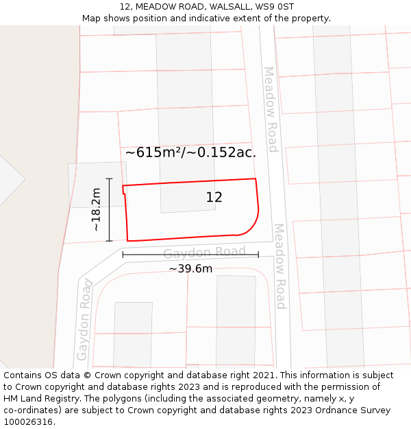 12, MEADOW ROAD, WALSALL, WS9 0ST: Plot and title map