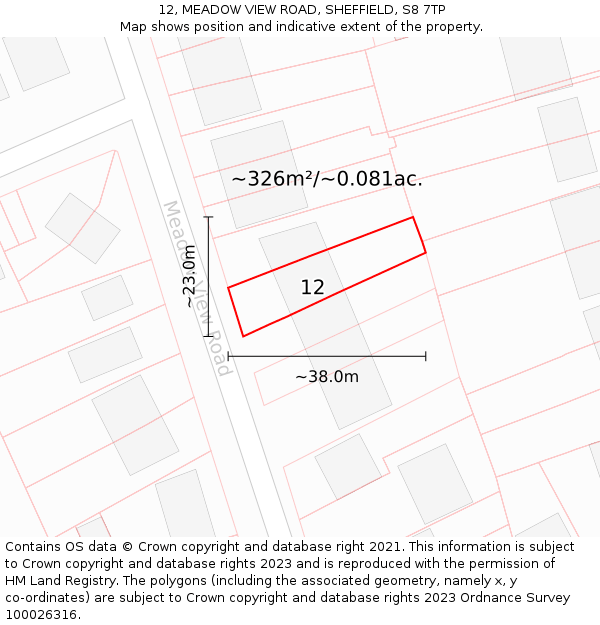 12, MEADOW VIEW ROAD, SHEFFIELD, S8 7TP: Plot and title map