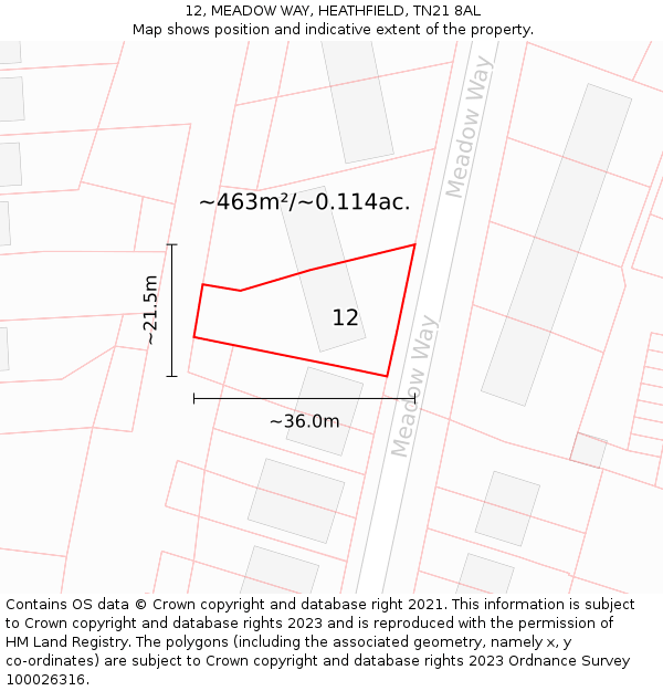 12, MEADOW WAY, HEATHFIELD, TN21 8AL: Plot and title map