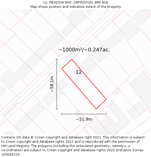 12, MEADOW WAY, ORPINGTON, BR6 8LW: Plot and title map