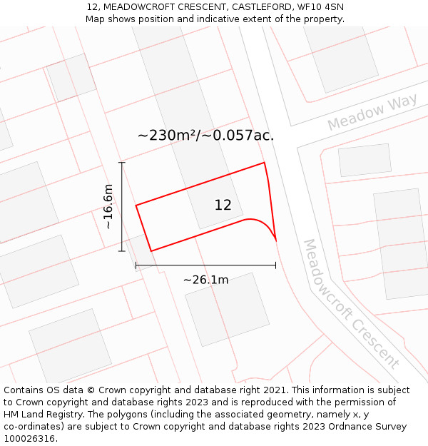 12, MEADOWCROFT CRESCENT, CASTLEFORD, WF10 4SN: Plot and title map