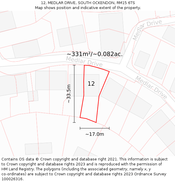 12, MEDLAR DRIVE, SOUTH OCKENDON, RM15 6TS: Plot and title map