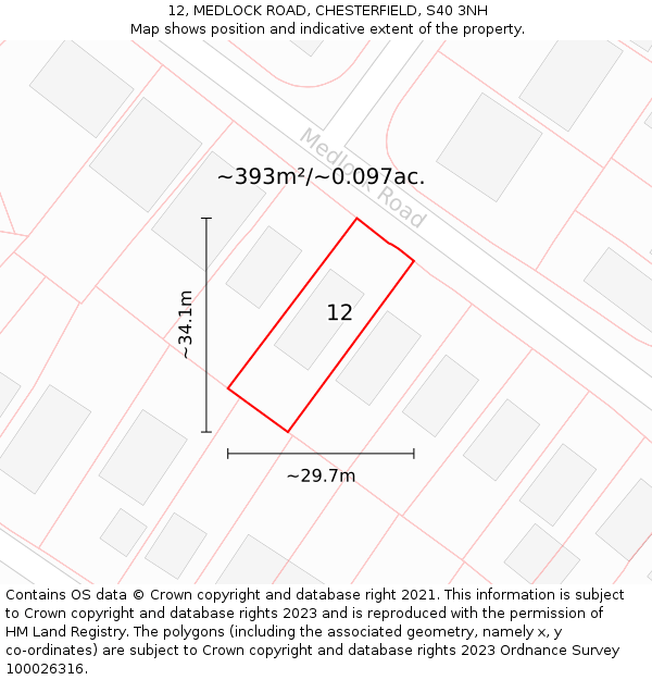 12, MEDLOCK ROAD, CHESTERFIELD, S40 3NH: Plot and title map