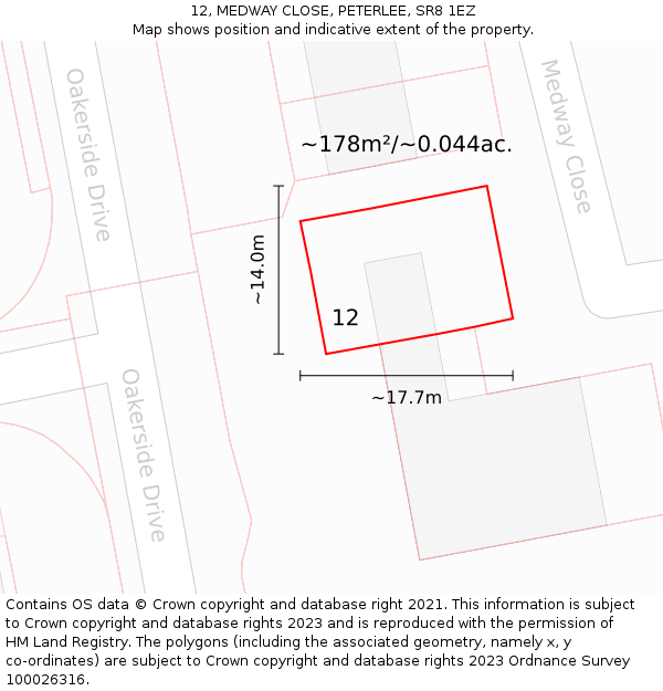 12, MEDWAY CLOSE, PETERLEE, SR8 1EZ: Plot and title map