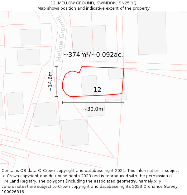 12, MELLOW GROUND, SWINDON, SN25 1QJ: Plot and title map