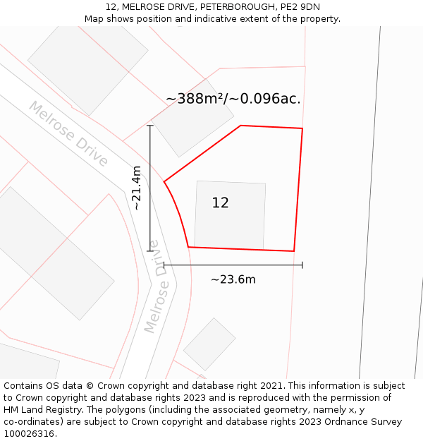 12, MELROSE DRIVE, PETERBOROUGH, PE2 9DN: Plot and title map