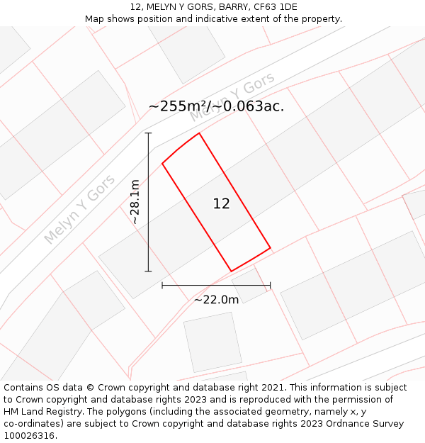 12, MELYN Y GORS, BARRY, CF63 1DE: Plot and title map